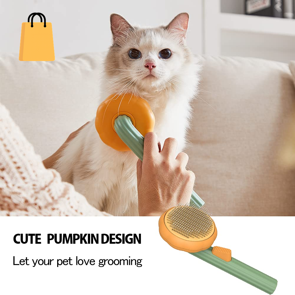 Pet Pumpkin Brush, Pet Grooming Self Cleaning Slicker Brush for Dogs Cats Puppy Rabbit, Cat Brush Grooming Gently Removes Loose Undercoat, Mats Tangled Hair Slicker Brush