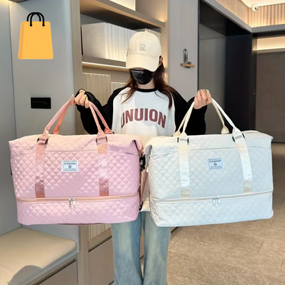 2Pcs Set Large Capacity Travel Duffel Bag with Shoe Compartment and Cosmetic Pouch, Casual Nylon Gym Bag, Weekend Overnight Bag