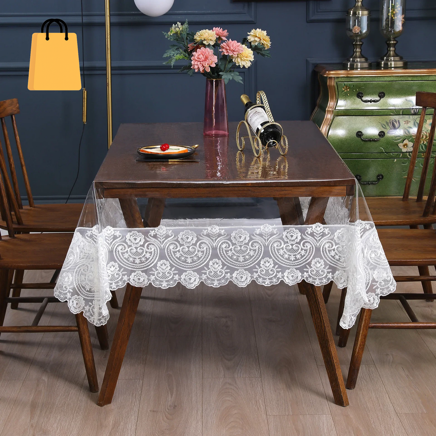 Clear Tables Cover PVC Transparent Embroidered Lace Tablecloth Soft Waterproof Table Cloth Household Rectangle round Table Mat