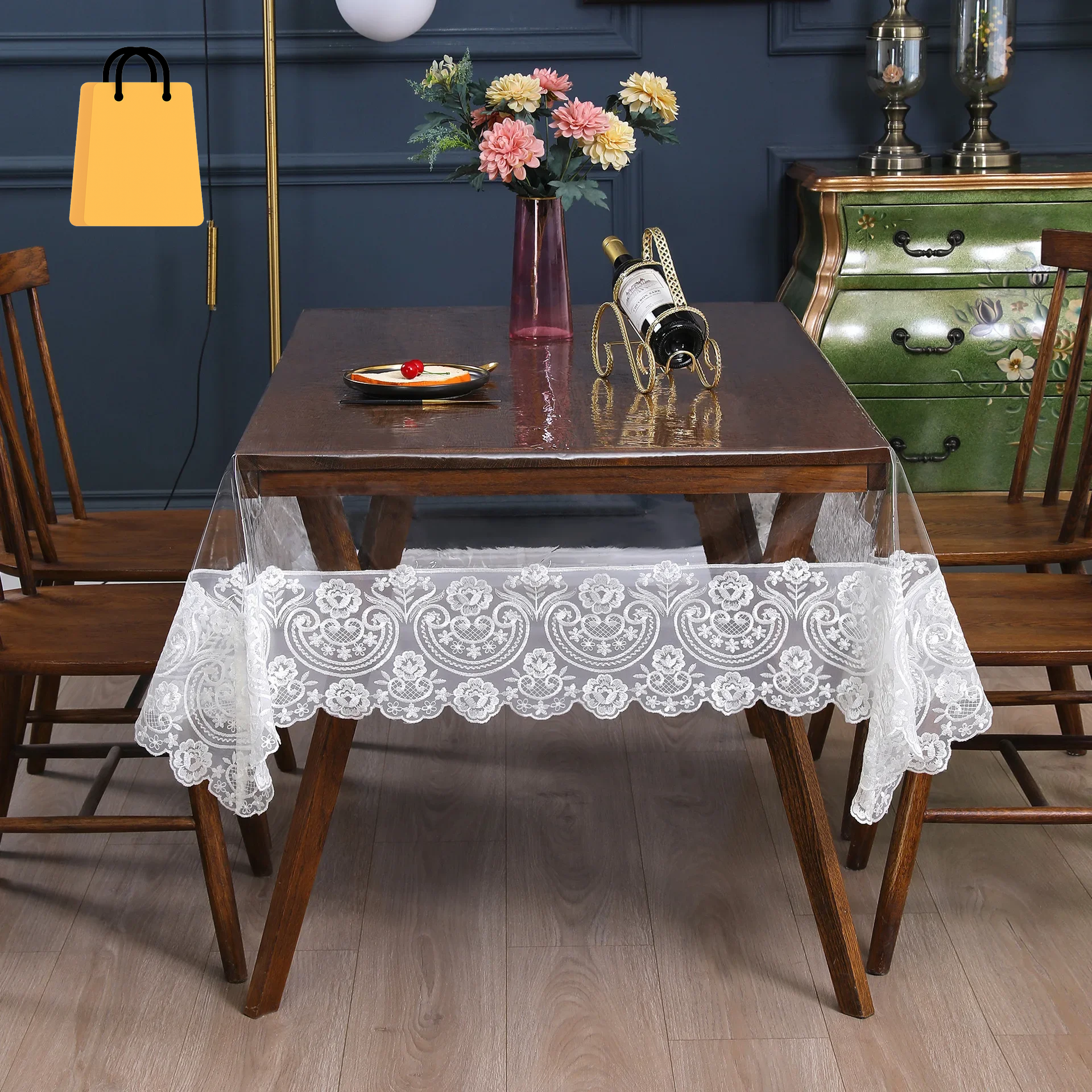Clear Tables Cover PVC Transparent Embroidered Lace Tablecloth Soft Waterproof Table Cloth Household Rectangle round Table Mat