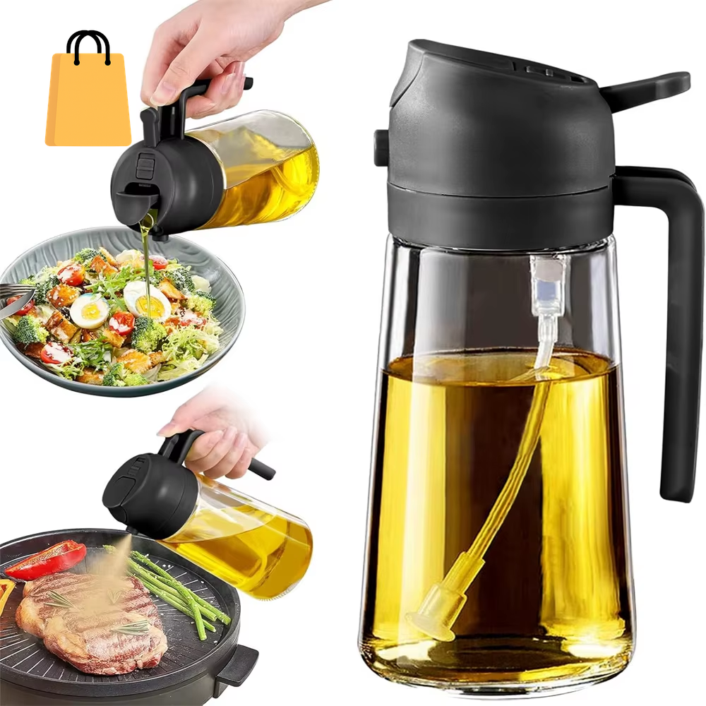 16Oz/470Ml Glass Oil Dispenser with Automatic Flip Lid 2In1 Kitchen Bottle,Cooking Sprayer,Leak-Proof Design,Oil Spray Bottle