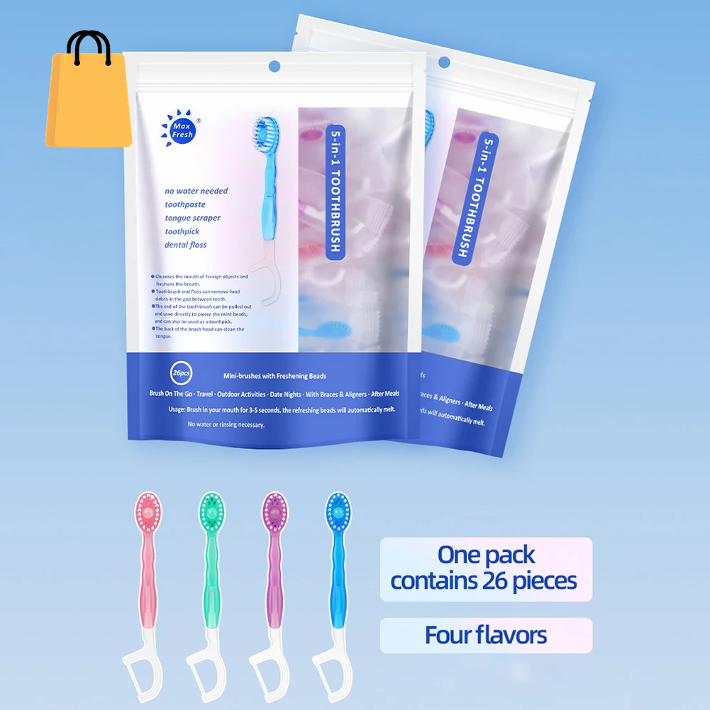 Disposable Mini Toothbrushes with Toothpaste Tongue Scraper Flosses Portable Soft All in 1 Toothbrush Kit for Personal-Hygiene