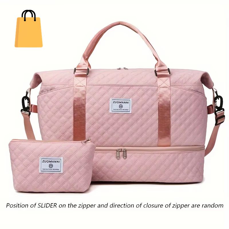 2Pcs Set Large Capacity Travel Duffel Bag with Shoe Compartment and Cosmetic Pouch, Casual Nylon Gym Bag, Weekend Overnight Bag