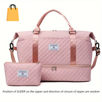 2Pcs Set Large Capacity Travel Duffel Bag with Shoe Compartment and Cosmetic Pouch, Casual Nylon Gym Bag, Weekend Overnight Bag